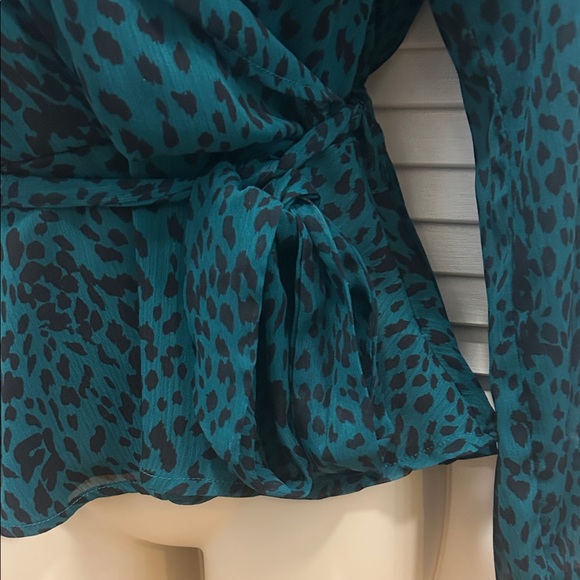 AQUA Elegant Teal Animal Print Blouse - Picture 4 of 7